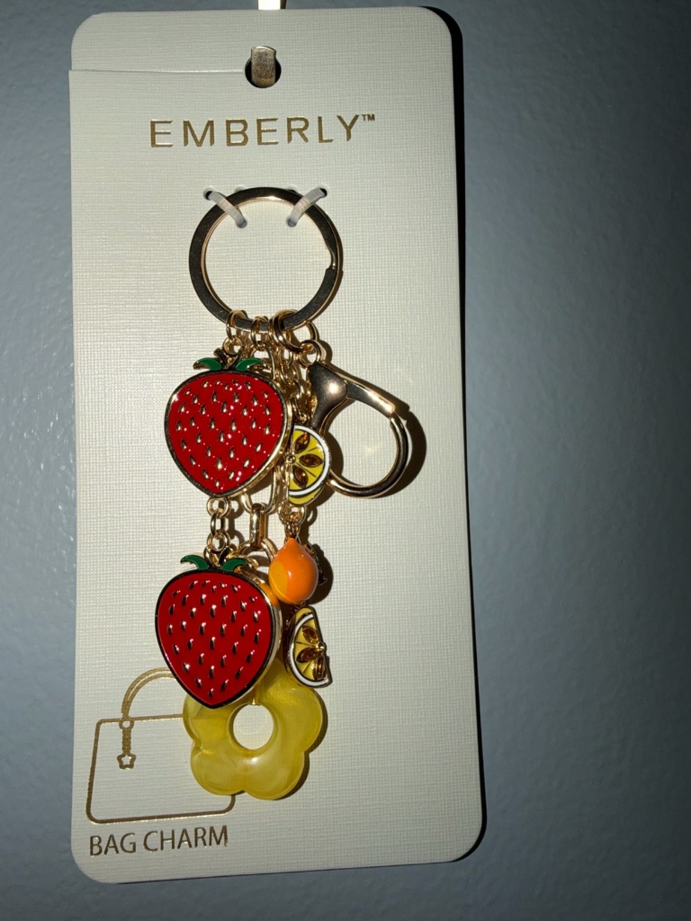 Red Strawberry & Yellow Lemon Charm Bag Keychain
